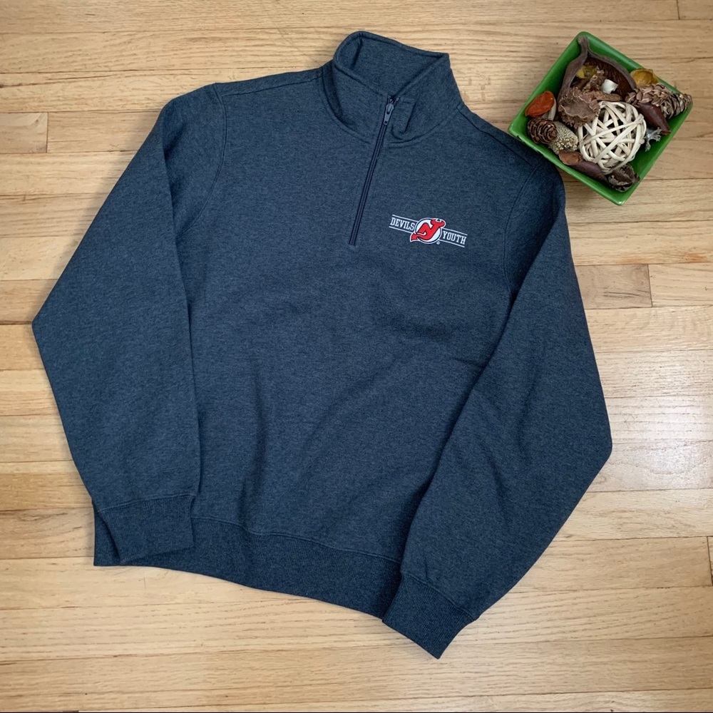 SPORT TEK  men's sweatshirt long sleeve NJ Devils Grey youth 1/2 zipper size XS